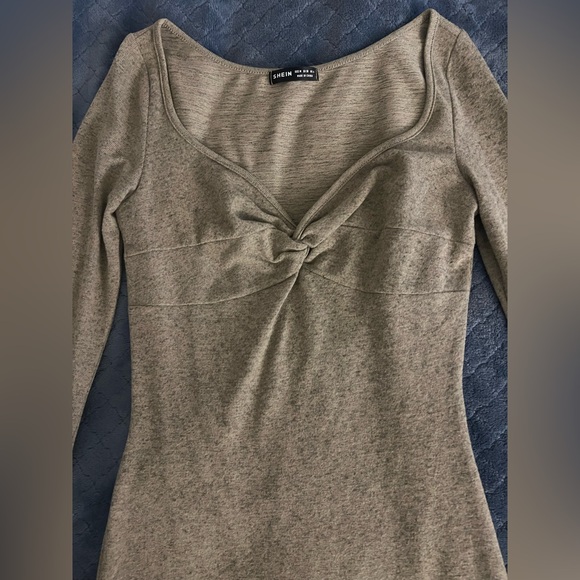 SHEIN Twist Front Flounce Sleeve Bodycon Mini Dress Sage Green Medium - Picture 3 of 5